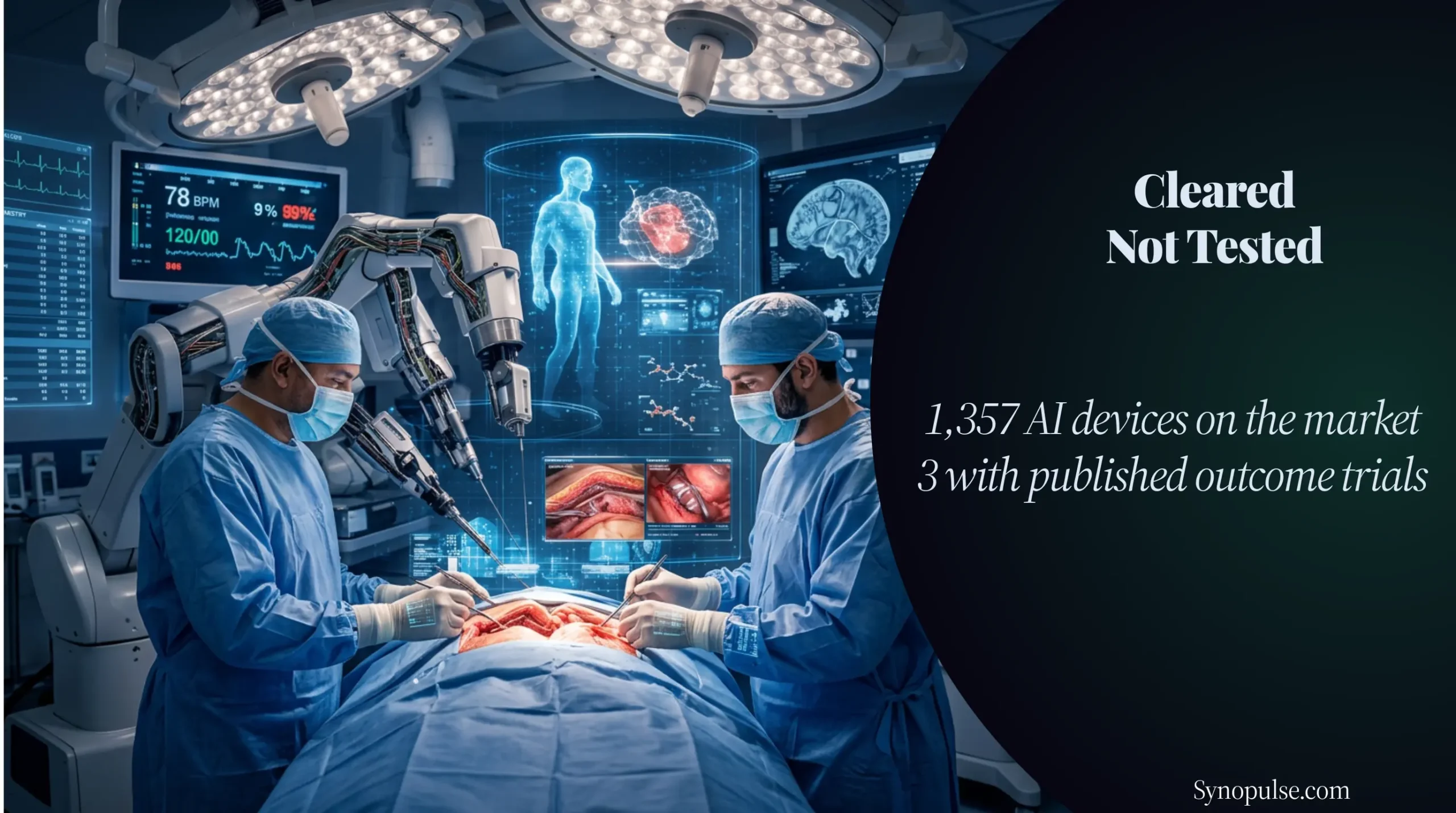 3 of 1,357 Cleared AI Devices Have Public Outcome Trials. The Study Has No Non-AI Comparator.