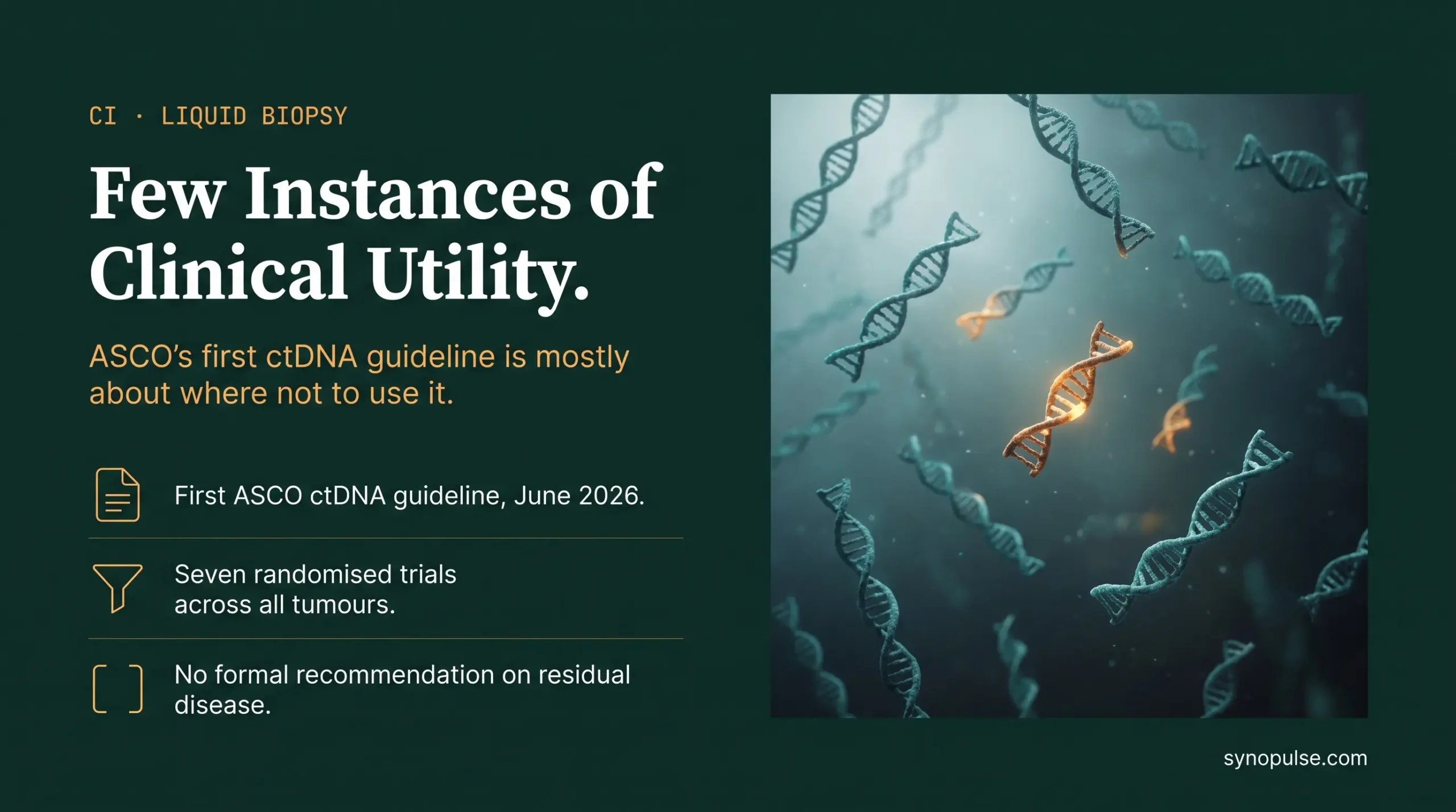 ASCO's First ctDNA Guideline Found Few Instances of Clinical Utility. Residual Disease Got No Recommendation at All.